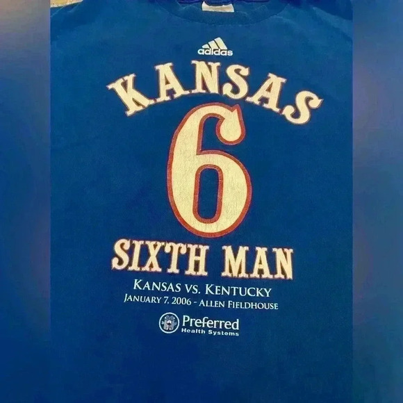 Kansas Jayhawks Adidas 6th Man 2006 KU vs UK shirt size XL color Blue Flaws - Picture 2 of 5